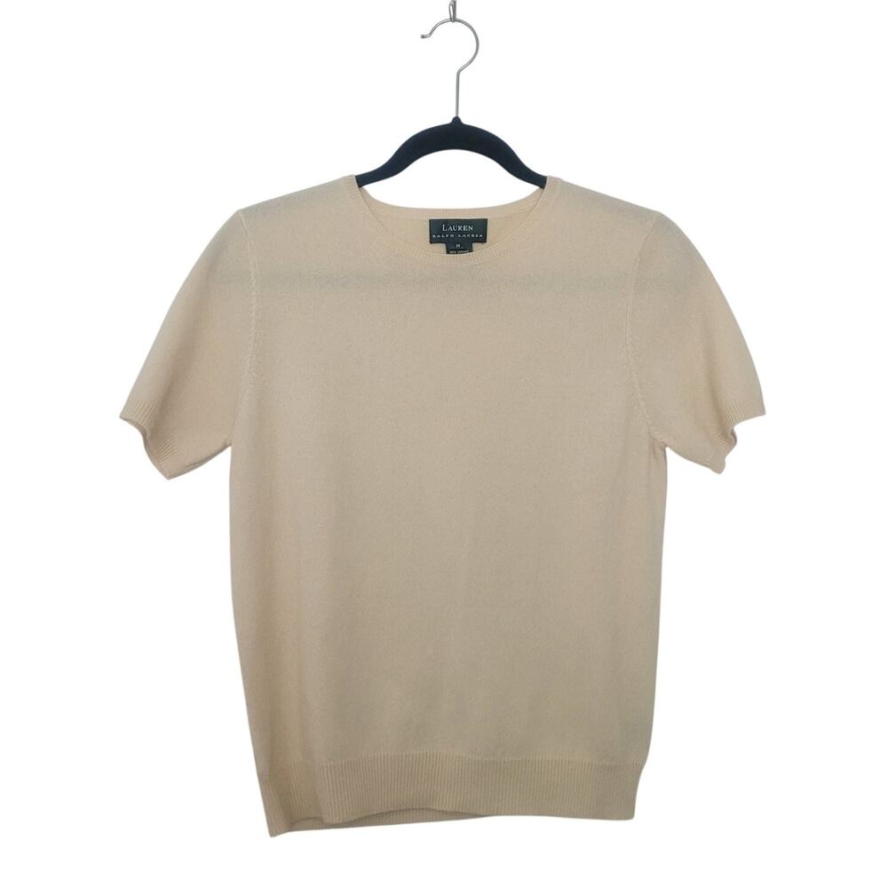 Vintage Ralph Lauren Cashmere Short Sleeve Top Size M Beige Preppy Minimalist